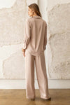 Pantalones de Pierna Ancha Talla Alto de Saten Beige