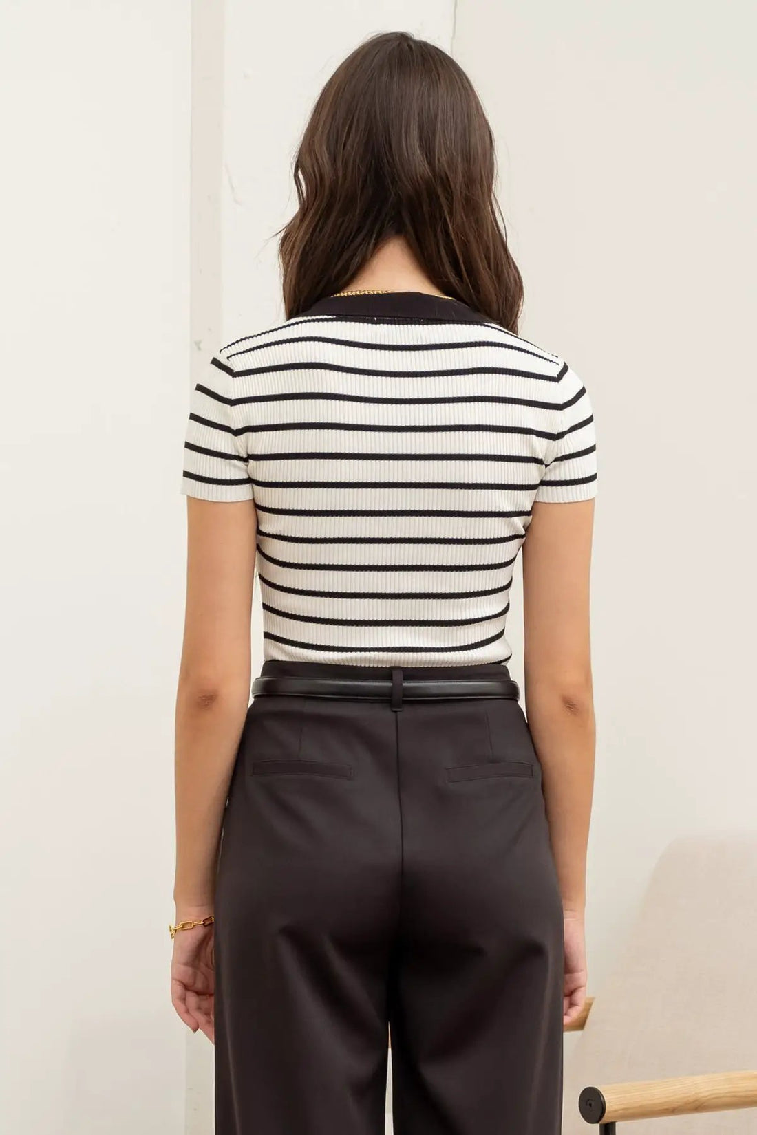 Suéter de Punto a Rayas con Cuello y Manga Corta by shopblupepper