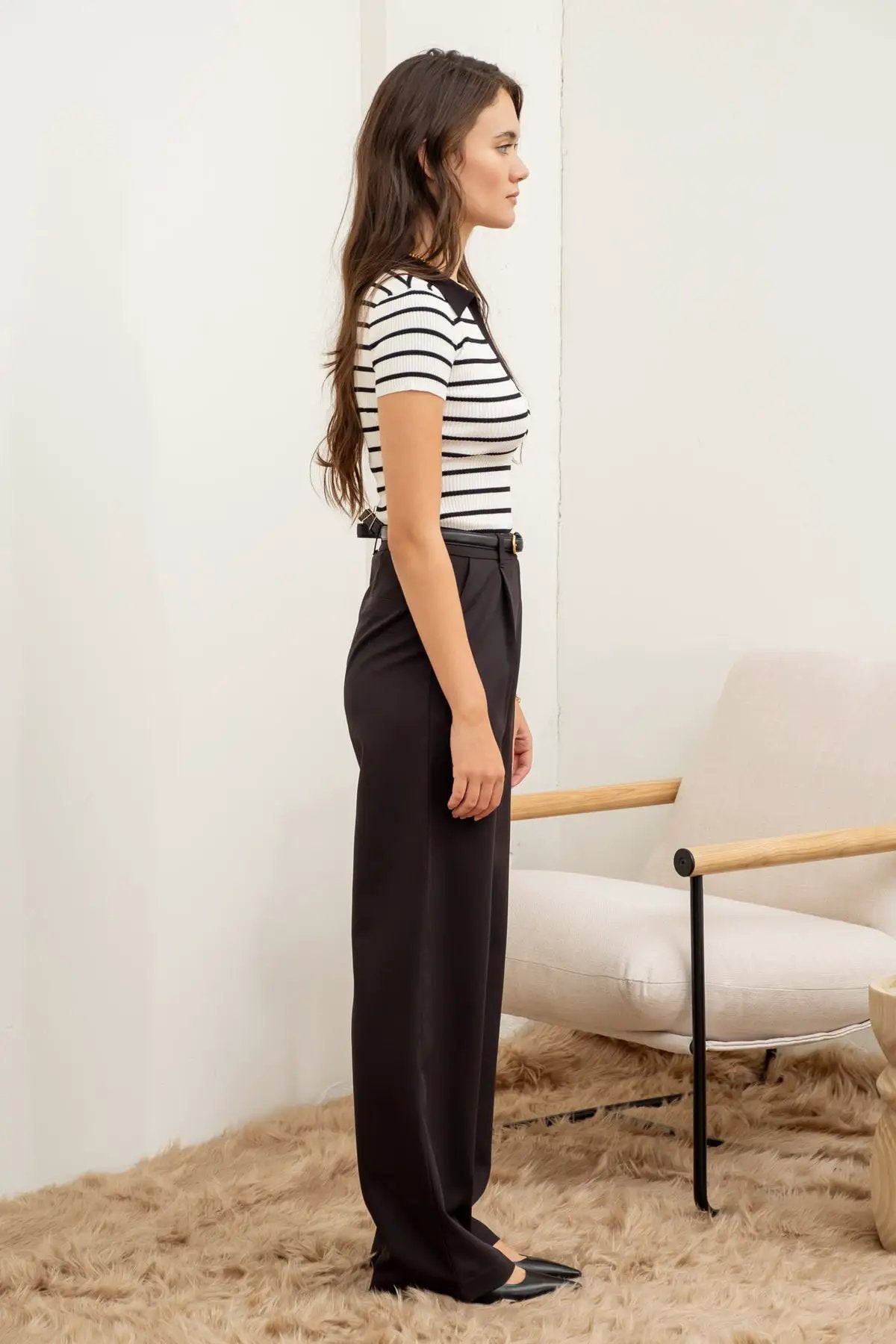 Suéter de Punto a Rayas con Cuello y Manga Corta by shopblupepper