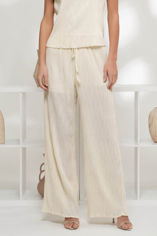 Pantalones de Vestir Plisados de Cintura Alta Blancos Textura Plisse