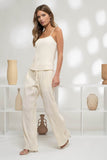 Pantalones de Vestir Plisados de Cintura Alta Blancos Textura Plisse