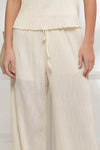 Pantalones de Vestir Plisados de Cintura Alta Blancos Textura Plisse