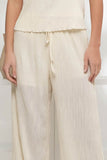 Pantalones de Vestir Plisados de Cintura Alta Blancos Textura Plisse