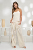 Pantalones de Vestir Plisados de Cintura Alta Blancos Textura Plisse