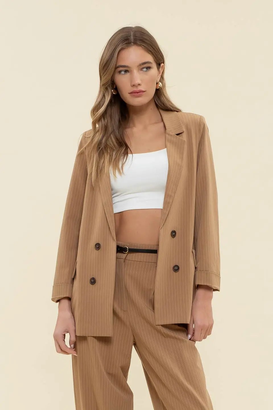 Saco Blazer Khaki a Rayas by Yanet Collective