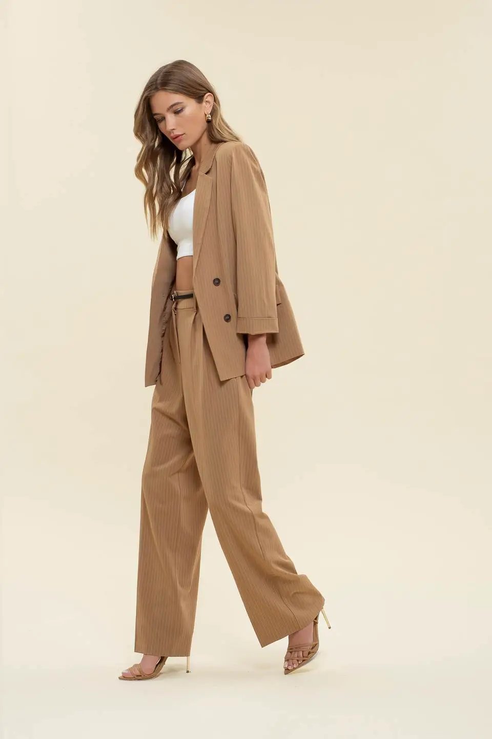 Saco Blazer Khaki a Rayas by Yanet Collective