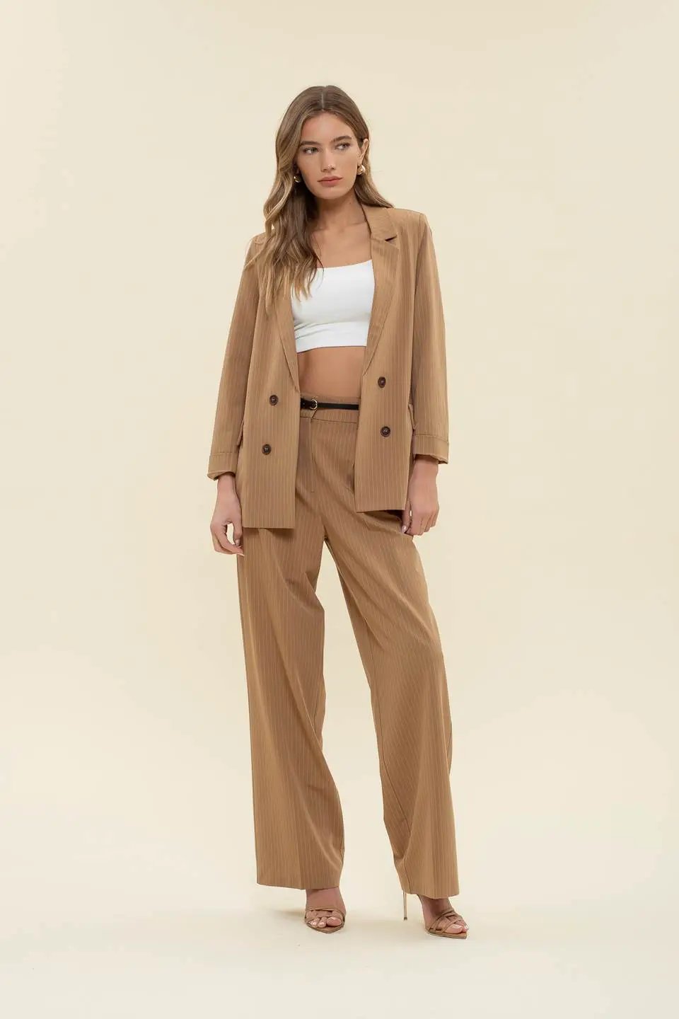 Saco Blazer Khaki a Rayas by Yanet Collective