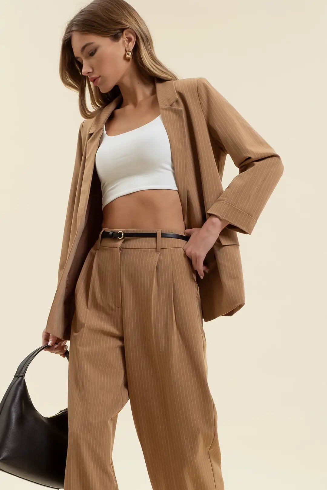 Saco Blazer Khaki a Rayas by Yanet Collective
