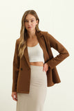 Blazer Doble Botonadura en Color Sólido Cafe