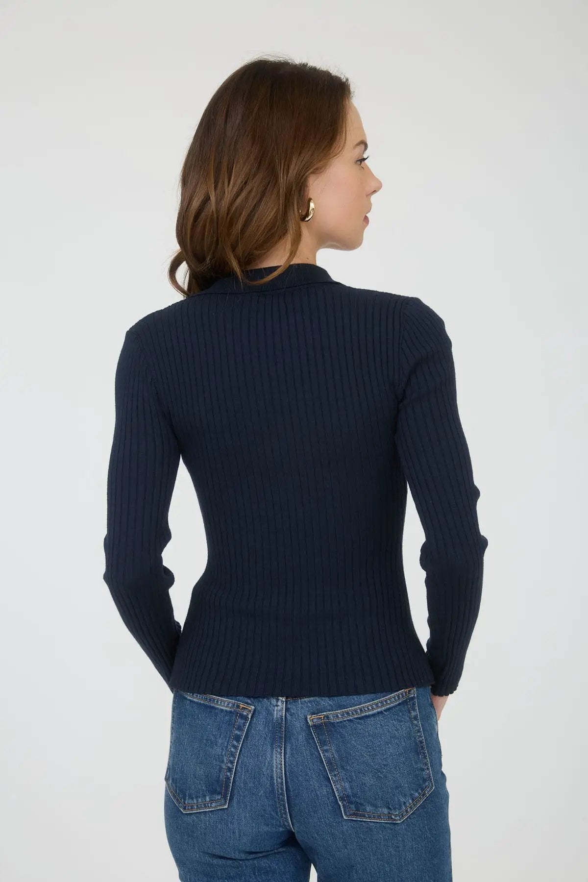 Blusa Azu Marino de Punto Suéter para Mujer con Cuello y Botones - Manga Larga by shopblupepper