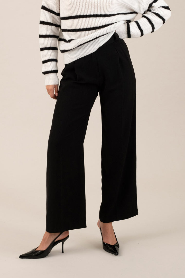 Pantalones de Vestir Plisados de Pierna Ancha y Talle Alto