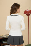 Blusa Tejida con Botones y Cuello Contrastado Manga Larga Mujer Elegante Casual
