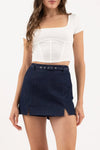 Falda Short Mujer Cintura Alta con Cinturón Abertura Frontal Casual Elegante