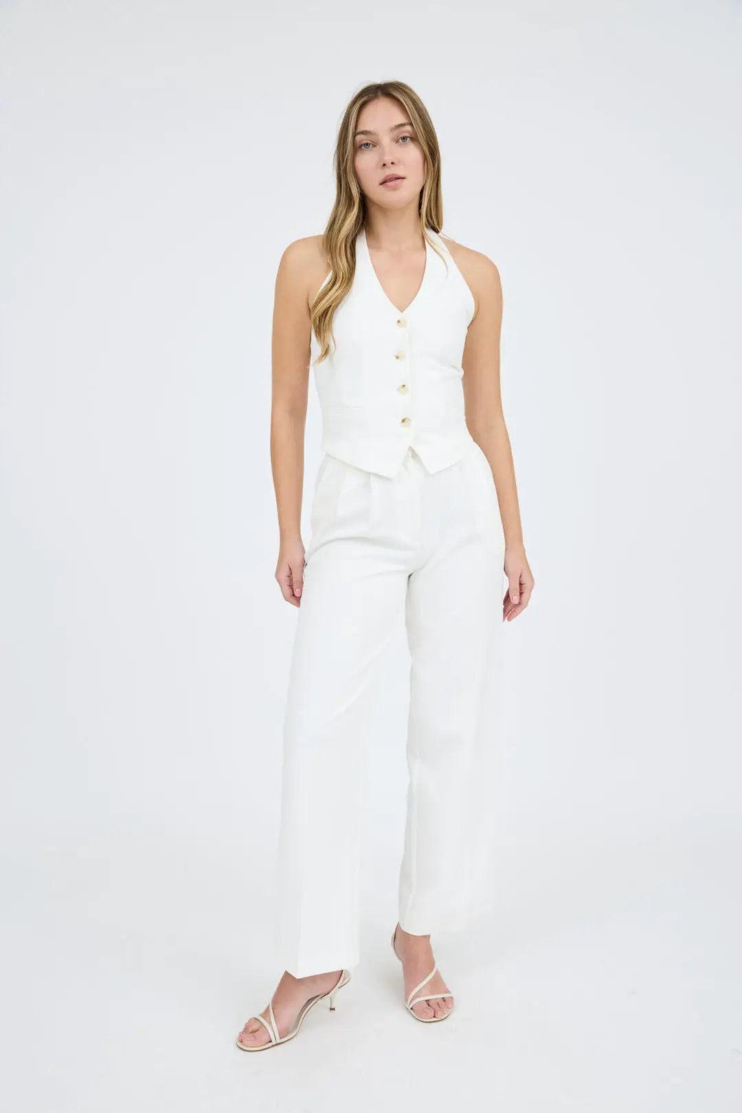 Chaleco Mujer Elegante Halter Escote V Sin Mangas Botones Moda Casual by Yanet Collective