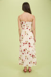 Vestido Midi Floral con Encaje y Lazo Frontal Beige Rojo