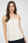 Blusa Mujer Tirantes Ajustables Cuello Cuadrado Lino Botones Casual