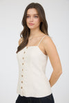 Blusa Mujer Tirantes Ajustables Cuello Cuadrado Lino Botones Casual