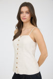 Blusa Mujer Tirantes Ajustables Cuello Cuadrado Lino Botones Casual