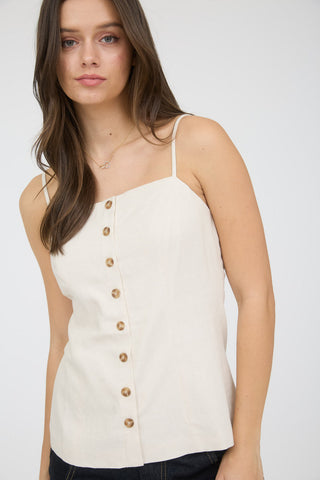 Blusa Mujer Tirantes Ajustables Cuello Cuadrado Lino Botones Casual