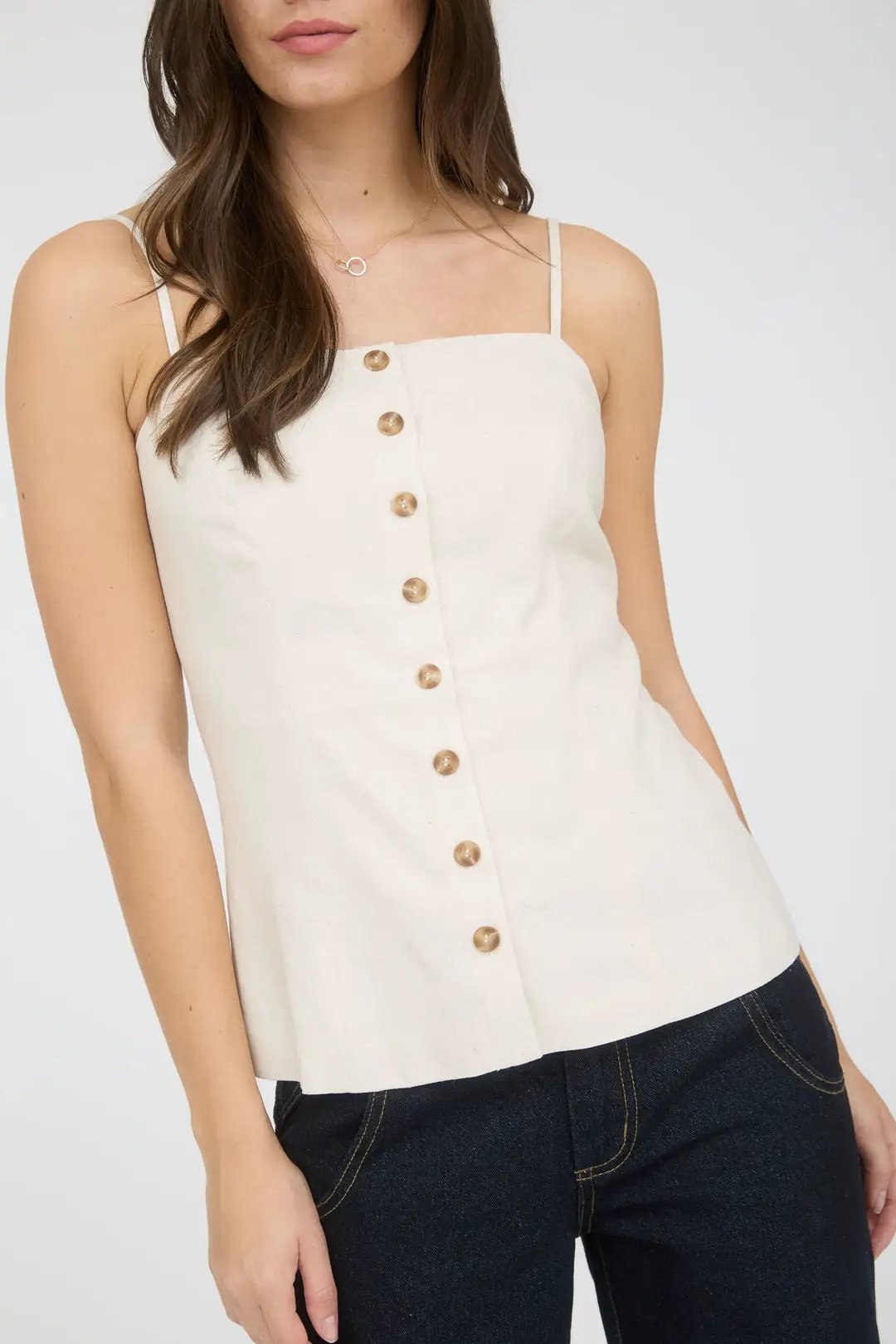 blusa mujer ajustable cuello cuadrado lino botones by Yanet Collective