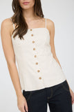 Blusa Mujer Tirantes Ajustables Cuello Cuadrado Lino Botones Casual