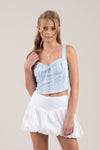 Top Corto Corset con Detalle de Encaje y Lazo en la Espalda Azul