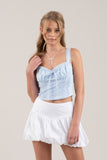 Top Corto Corset con Detalle de Encaje y Lazo en la Espalda Azul