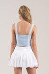 Top Corto Corset con Detalle de Encaje y Lazo en la Espalda Azul
