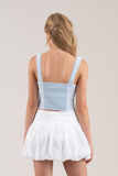 Top Corto Corset con Detalle de Encaje y Lazo en la Espalda Azul