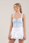 Top Corto Corset con Detalle de Encaje y Lazo en la Espalda Azul