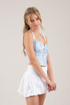 Top Corto Corset con Detalle de Encaje y Lazo en la Espalda Azul