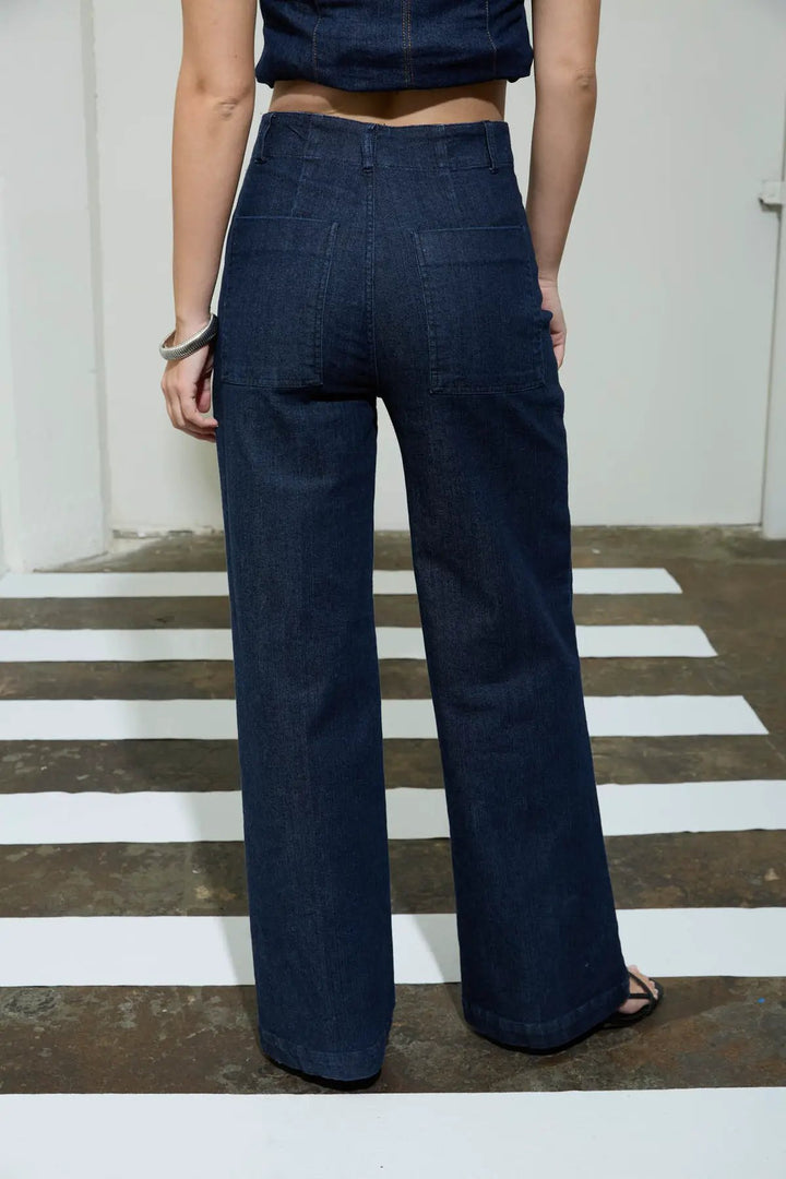 Jeans de Tiro Alto con Costura Frontal y Pierna Ancha by shopblupepper