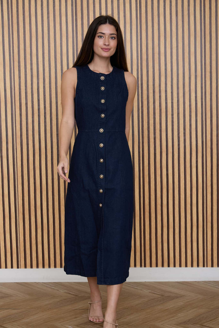Vestido Midi de Mezclilla sin Mangas - Estilo Boutique Casual para Verano