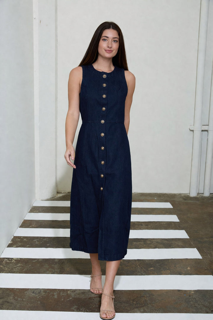 Vestido Midi de Mezclilla sin Mangas - Estilo Boutique Casual para Verano