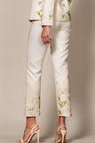 Pantalón Estrecho con Estampado Floral Blanco