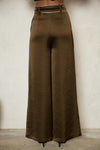 Pantalón Ancho de Satén con Cinturón Cafe