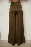 Pantalón Ancho de Satén con Cinturón Cafe