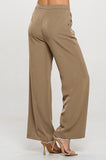 Pantalones Mujer Pierna Ancha Tiro Alto Tela Premium