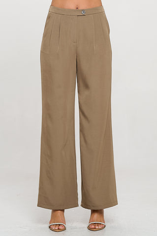 Pantalones Mujer Pierna Ancha Tiro Alto Tela Premium