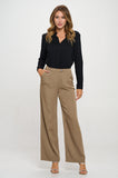 Pantalones Mujer Pierna Ancha Tiro Alto Tela Premium