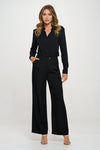 Pantalones Mujer Pierna Ancha Tiro Alto Tela Premium