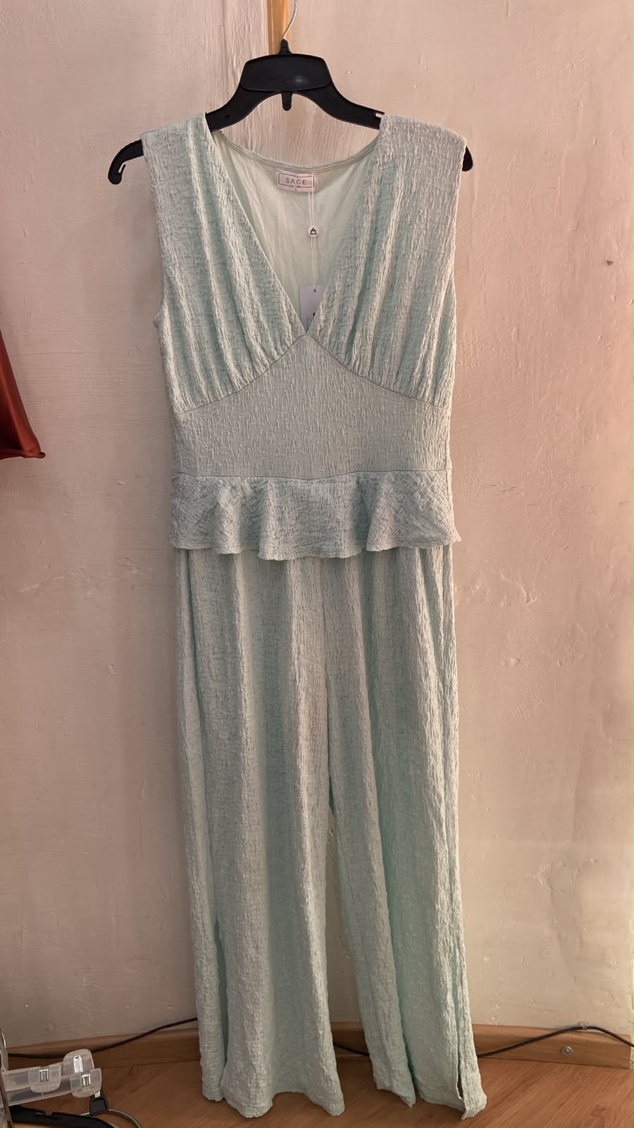 Mint Sleeveless Peplum Jumpsuit with V-Neck