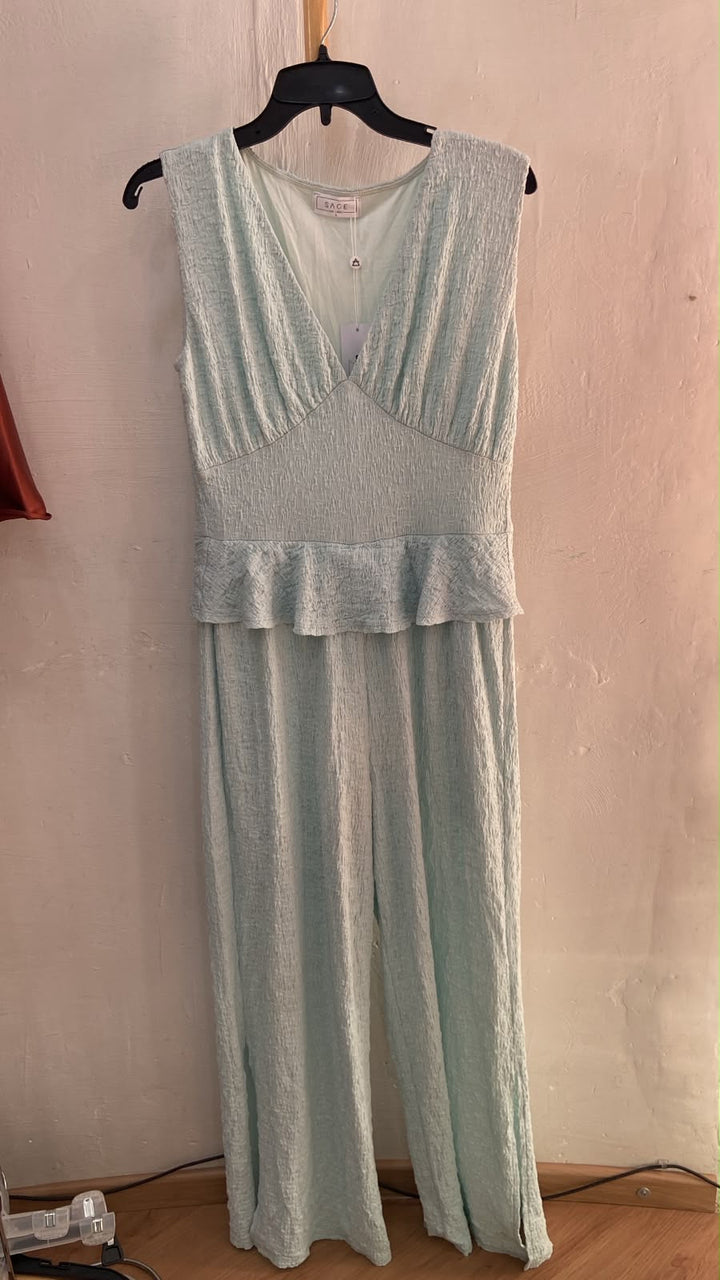 Mint Sleeveless Peplum Jumpsuit with V-Neck