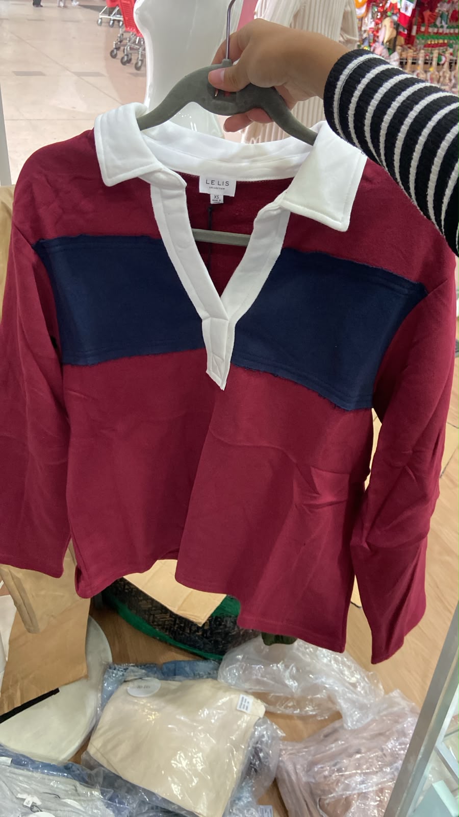 Polo de Manga Larga en Burdeos y Azul Marino - Estilo Boutique