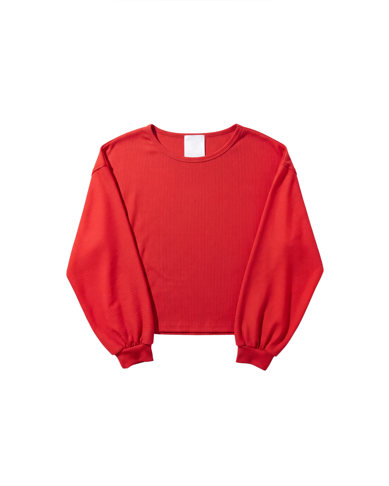 Playera de manga larga Yanet Collective en color rojo vibrante con textura rayada y cuello redondo