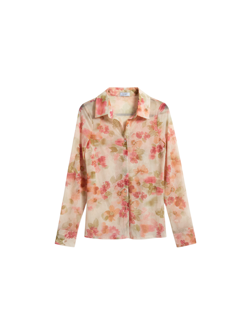 Blusa Floral de Manga Larga con Cuello - Estilo Boutique