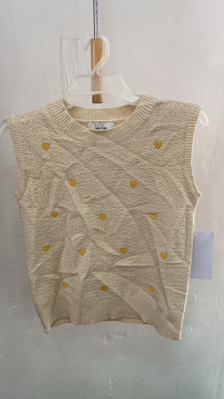 Top de Punto Crema sin Mangas con Detalles de Corazón