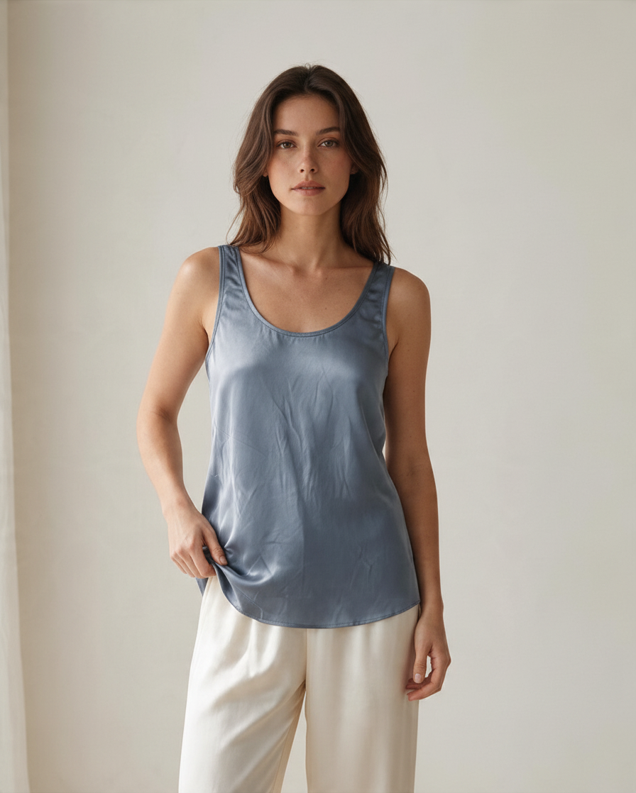 Top Sin Mangas Azul de Textura Suave | Colección Boutique