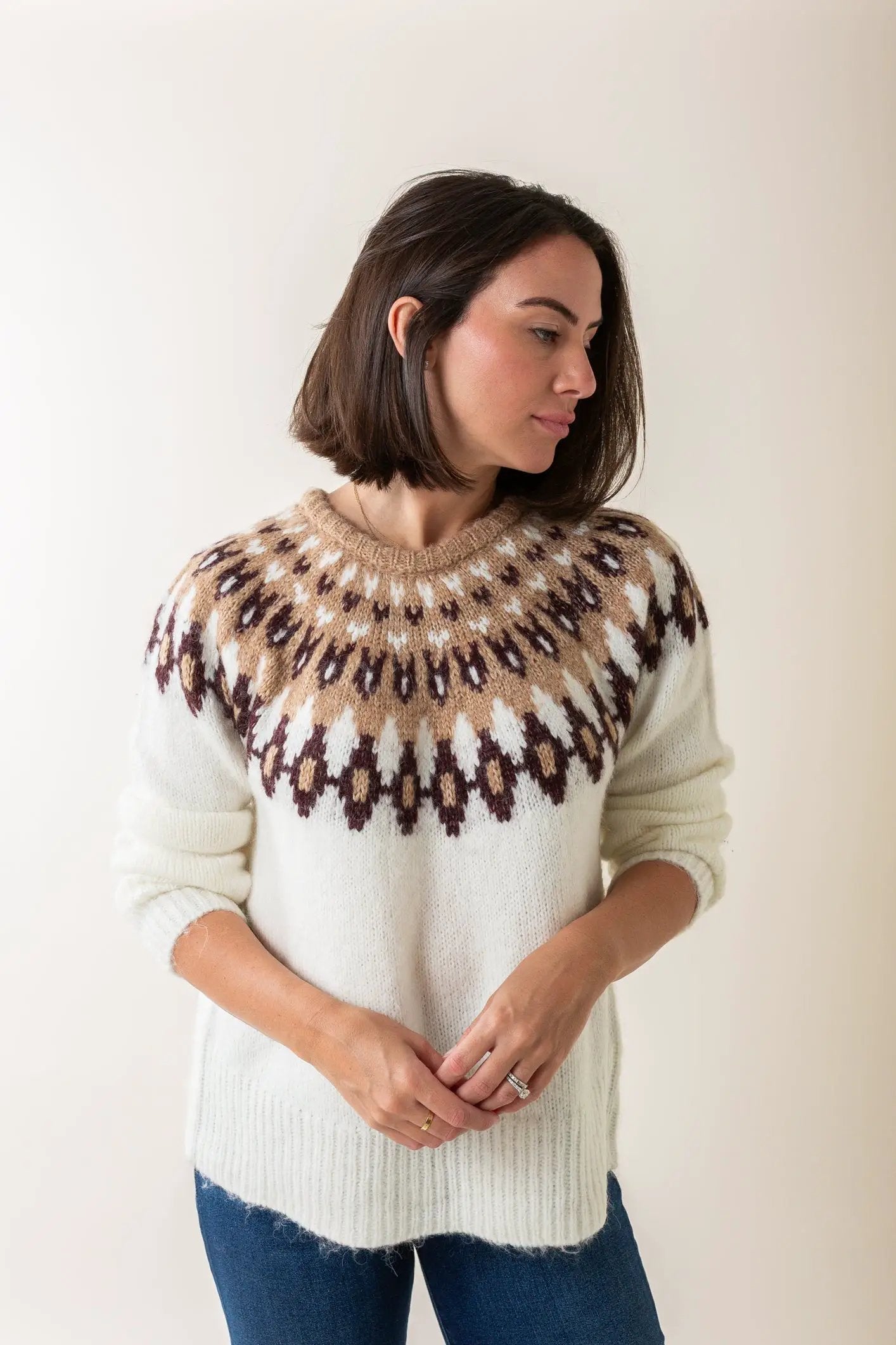 Suéter estilo Fair Isle – cuello redondo y diseño invernal by Yanet Collective