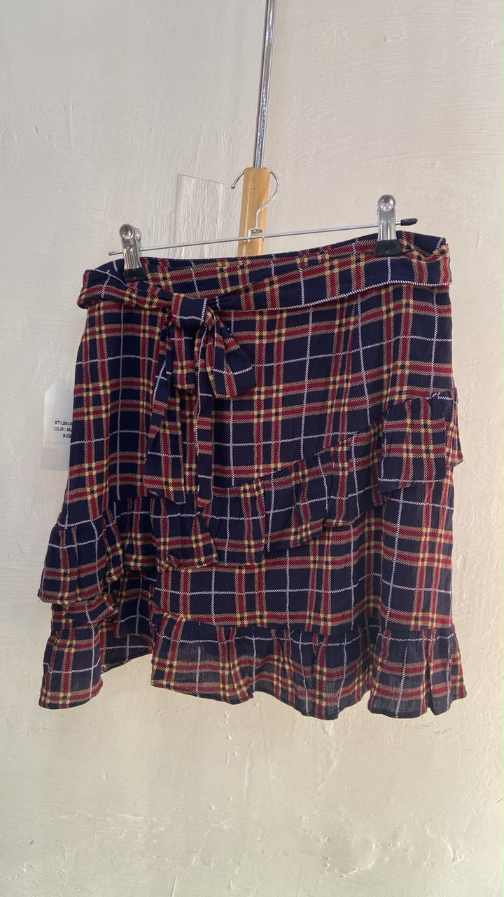Falda Mini Acuadrillé Azul Marino con Volantes - Estilo Boutique